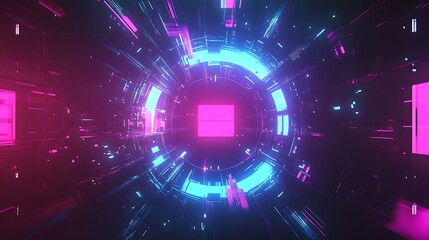 Fototapeta premium Abstract futuristic tunnel with pink and blue neon lights.
