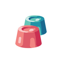 A colorful vector illustration of two cylindrical jelly desserts in vibrant red and teal colors