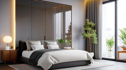 Modern bedroom design with elegant interior decor and natural light