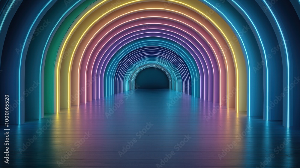 Poster Neon Rainbow Archway Tunnel.