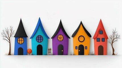 Obraz premium Colorful abstract houses with bats, white isolated background.
