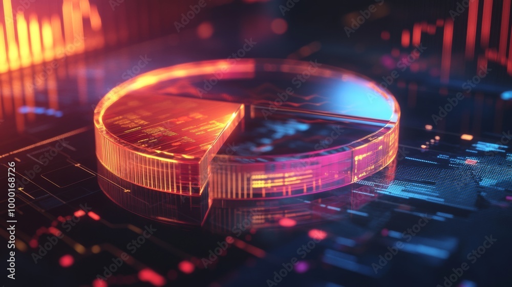 Leinwandbilder a digital 3d pie chart with transparent segments floating in space, highlighting the distribution of