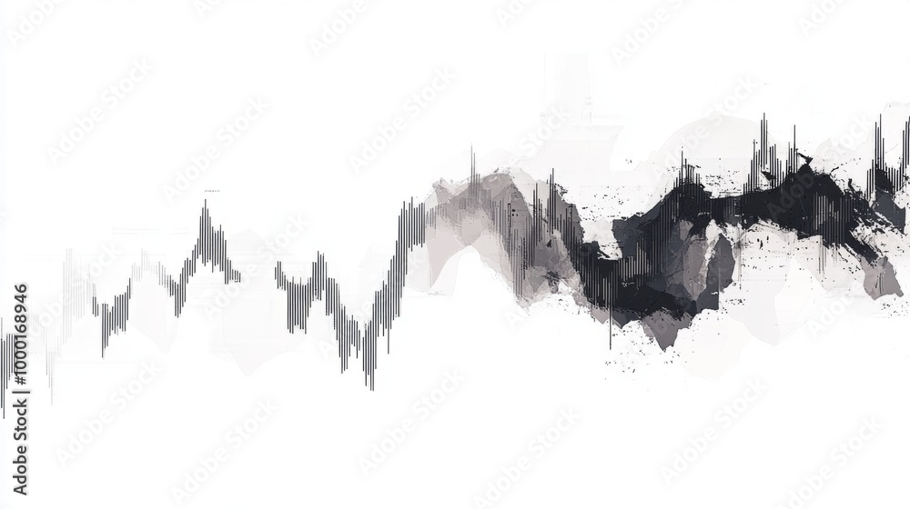 Poster a digital financial chart showing stock prices fluctuating over time, with a clear focus on the upwa