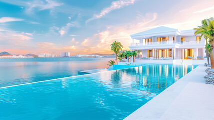 Fototapeta premium Luxury villa with modern design and stunning waterfront views in a serene setting