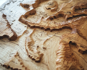 A finely crafted wooden map showcasing intricate details and visible knots, highlighting beauty of...