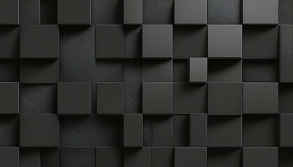 Abstract geometric dark black anthracite gray grey 3d texture concrete cement wall with squares and square cubes background banner, textured wallpaper