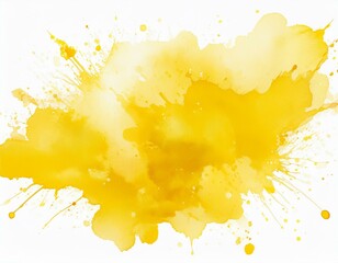 Abstract yellow color painting illustration - watercolor splashes or stain, isolated on white background (Generative Ai).