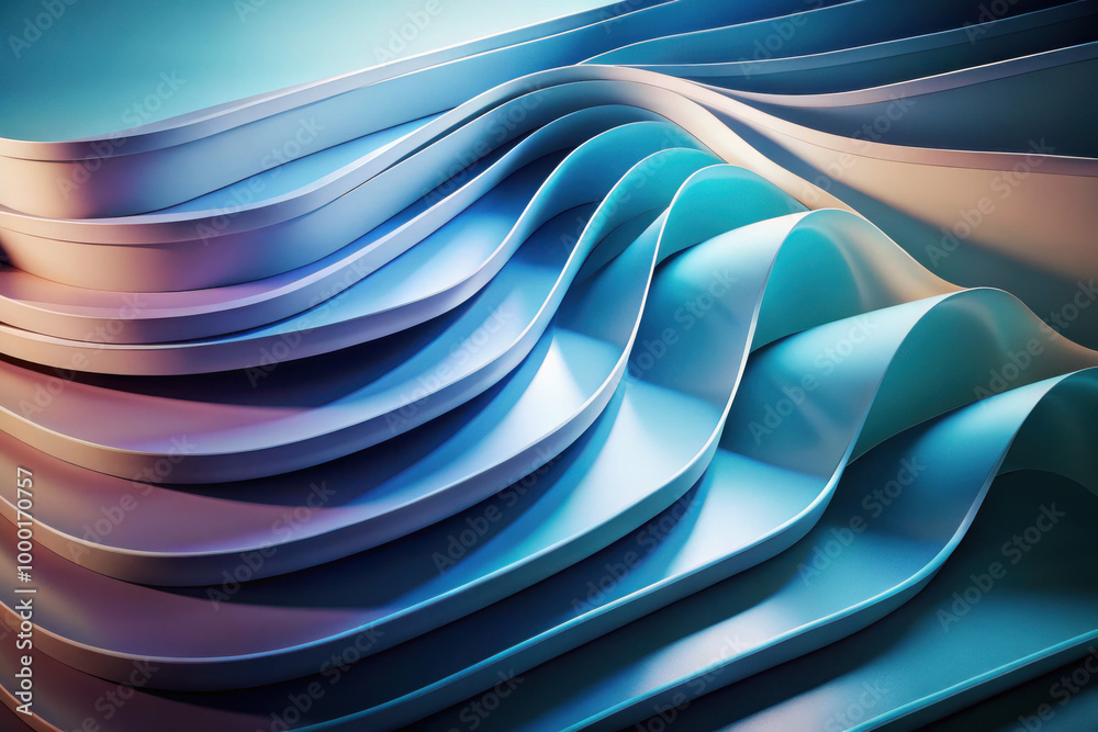 Poster Waves of colorful undulating layers create a mesmerizing abstract design in a vibrant gradient showcasing modern artistic expression. Generative AI