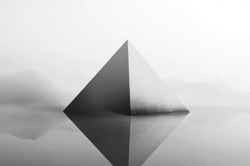 Fototapeta premium A Single, Reflective Pyramid in a Misty Landscape