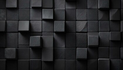 Black antharcite dark stone concrete cement texture with square cubes mosaic background panorama banner long