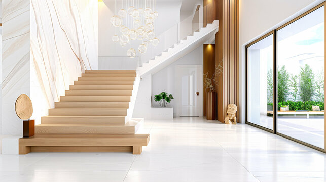 Staircase design in modern interior with natural light and stylish decor