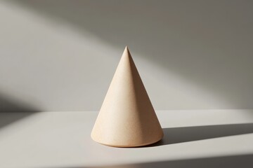 Fototapeta premium A Single Beige Cone Under a Light Beam on a White Surface
