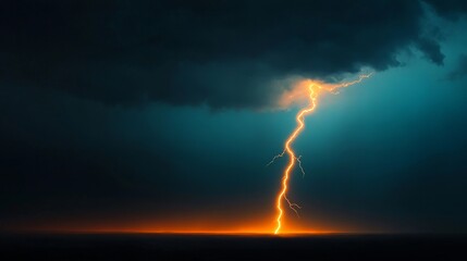 Fototapeta premium A vibrant photo of a fierce lightning strike illuminating a dramatic sky, showcasing the raw power of nature with a storm cloud, thunder, and bright light.