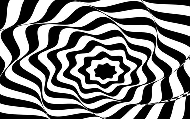 Abstract black stripe lines with melt effect, Black and white optical art background.