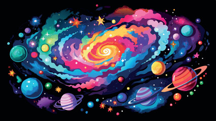 Abstract colorful space pattern illustration with bright star light and seamless blue art