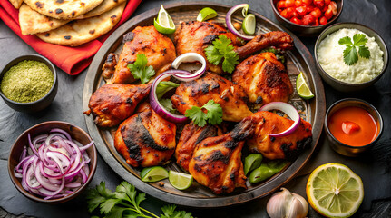 Mouthwatering display of tandoori chicken, a popular South Asian dish.