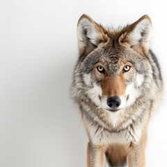 Fototapeta premium Standing wolf preparing to attack, white background-