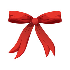 Drawn red bow on white background. Red tied ribbon. Vector isolated element