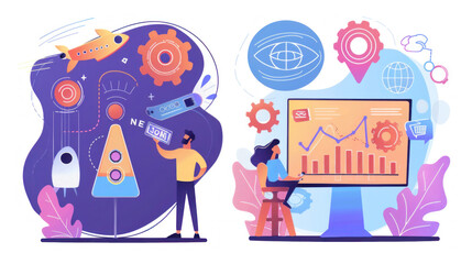 Fototapeta premium A comparison of digital marketing for tech startups versus established businesses, highlighting the need for agility and innovation.