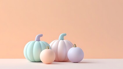 A charming scenery featuring cute pastel-colored Halloween ornaments, creating a whimsical and festive atmosphere.