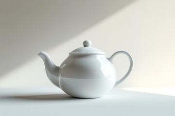 White Porcelain Teapot with Lid and Handle on White Surface
