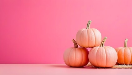 A creative background featuring pink pumpkins and straw, celebrating National Pink Day with a Halloween twist