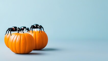 A creative Halloween Day composition featuring spiders, flies, and beetles, capturing the essence of holiday celebration.