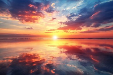 Fototapeta premium A Vibrant Sunset Reflected in Calm Ocean Waters