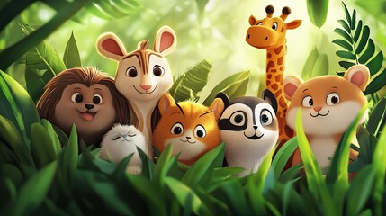 Fototapeta premium Funny kids animals illustration
