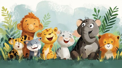 Fototapeta premium Funny kids animals illustration
