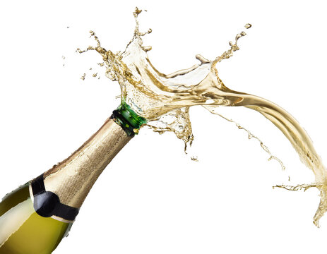 Sekt Splash, isoliert auf wei&szlig;en Hintergrund, Freisteller 