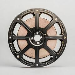 Obraz premium Antique film reel rests on a plain backdrop, highlighting the charm of classic film technology