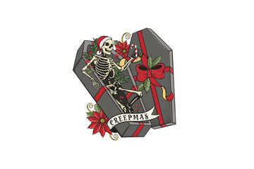 Creepmas, Skeleton Christmas Sublimation Design