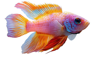 Fototapeta premium A brightly colored fish with vibrant, radiant scales, swimming gracefully against a plain PNG background