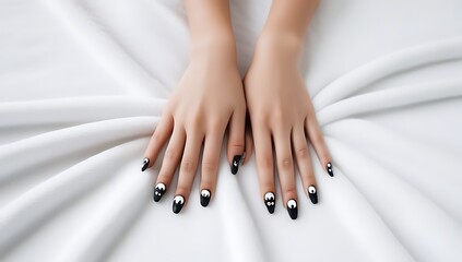 girl halloween themed nails fluffy white blanket isolated white surface nails ghosts eyes