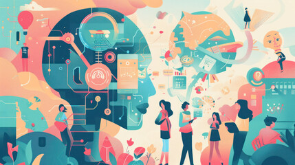 Obraz premium A discussion on the future of digital marketing with AI, focusing on how it will shape customer interactions and advertising.