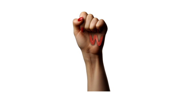 Women's Day sign, fist, typography isolated on transparent background