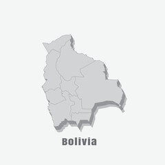 3D map of Bolivia with separated sections on a white background