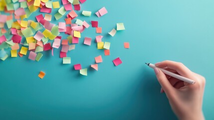 A team working diligently to implement a strategic plan, with visual reminders of the key goals and objectives.