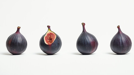 Obraz premium Fresh figs arranged in a row with one sliced open