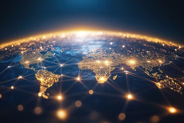 Global Network Connections with Illuminated Cities and Lines