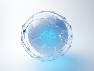 Naklejka premium Transparent spherical structure with interconnected nodes, symbolizing digital integration and futuristic technology in a sleek, modern design.