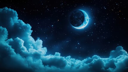 Obraz premium A photograph of the moonlit sky, showcasing the celestial bodies and the stars twinkling against the dark canvas.