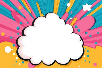 colorful explosion with white cloud comic art in pink, blue and yellow color