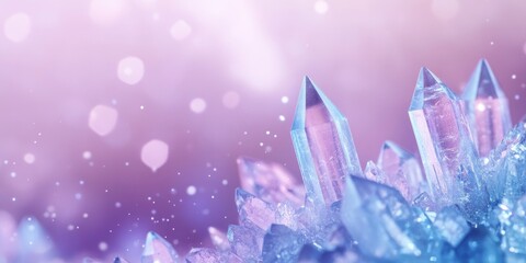 closeup of white crystal particles, sparkling like diamonds with a light purple background with bokeh effect