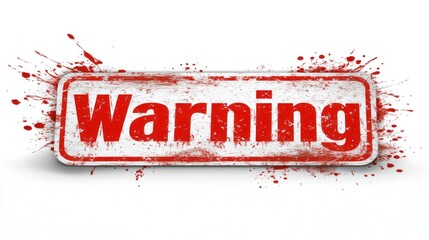 A bold warning sign displayed with a red color scheme and splattered effects conveys important safety information