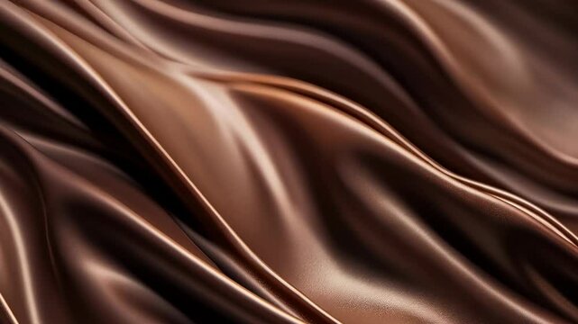 Smooth chocolate-colored fabric flows in gentle waves. The texture appears soft and luxurious, creating a calming, sensual mood. The fabric catches light, highlighting its rich color and smoothness.