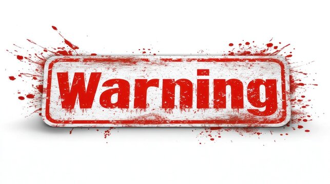 A bold warning sign displayed with a red color scheme and splattered effects conveys important safety information