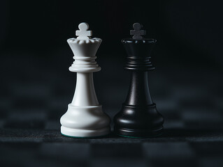 Chess king pieces on a dark chessboard background