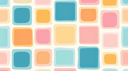 A seamless pattern of colorful squares, featuring pastel colors and a cute, retro-inspired design.
